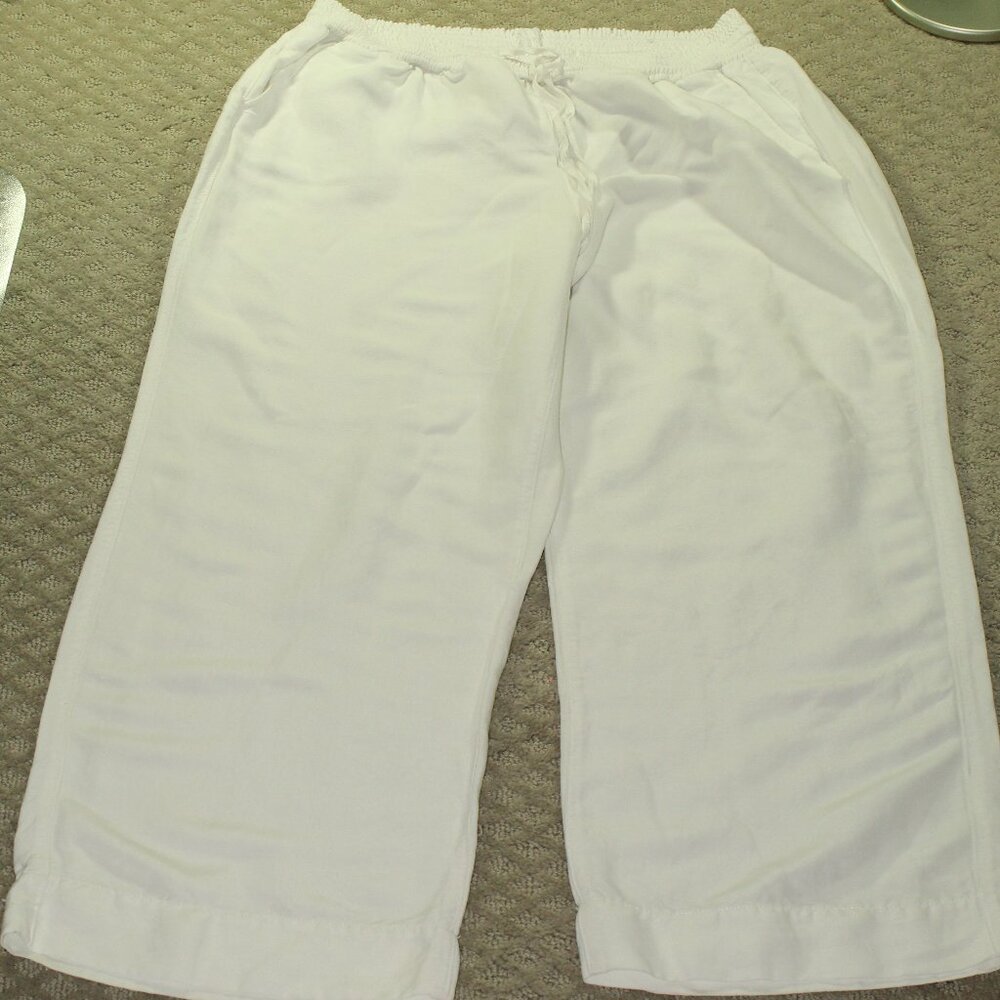 LANE BRYANT Size 14-16 White Smocked Waisted Drawstring Linen Blend Pants